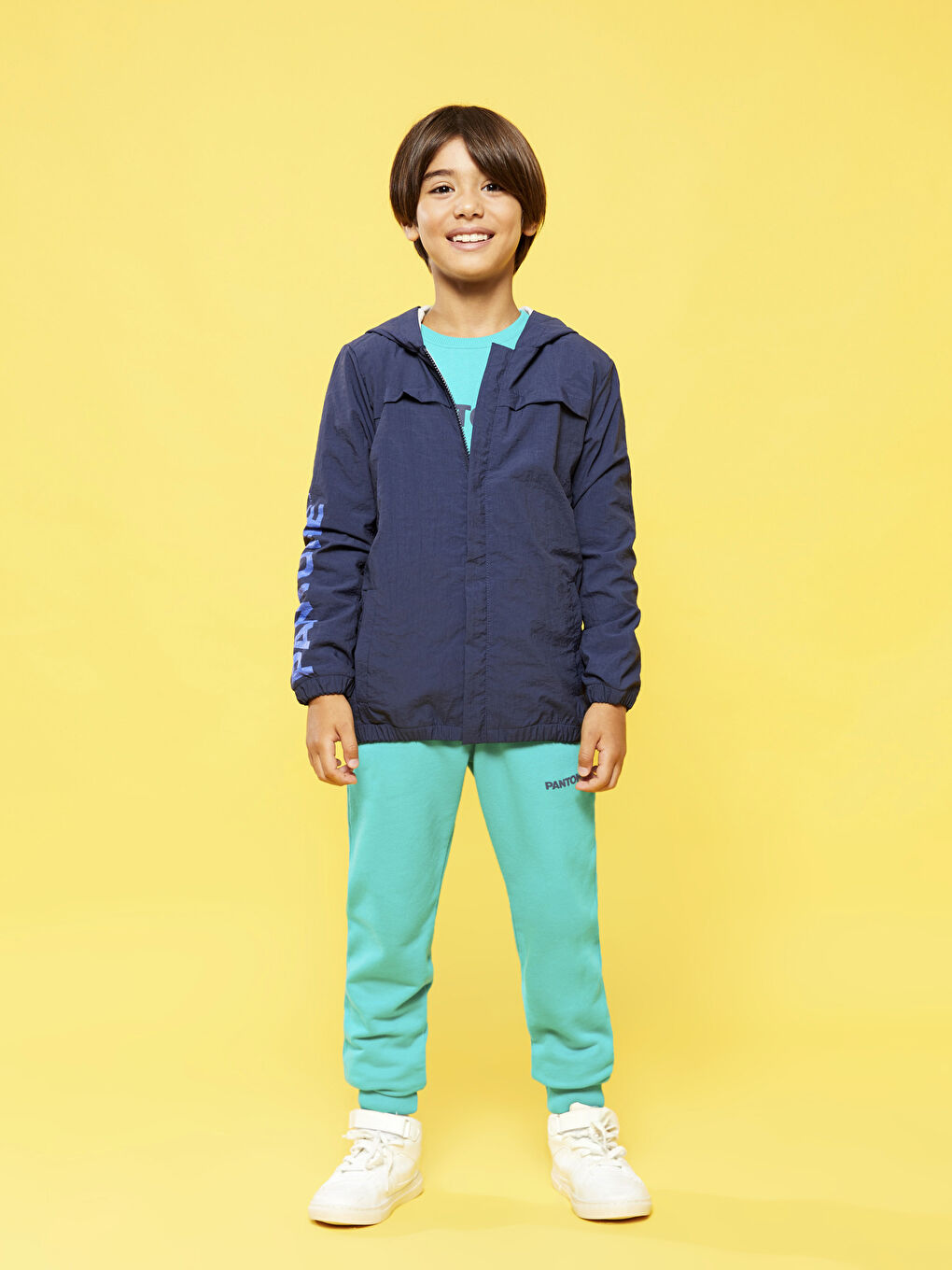 Lacivert Kapüşonlu Baskılı Unisex Çocuk Yağmurluk