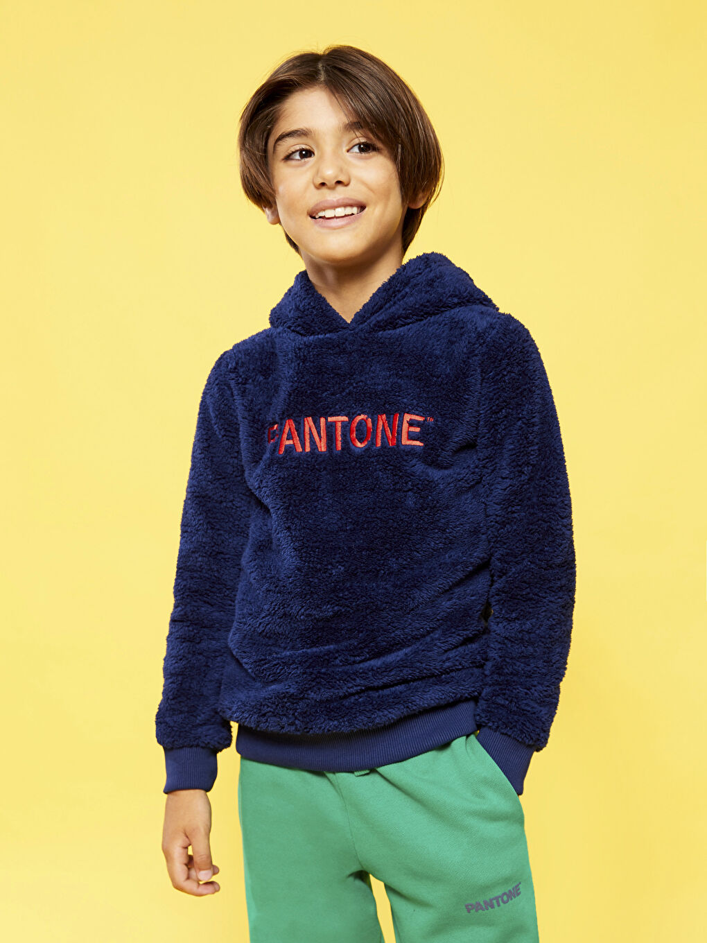 Pantone Lacivert Kapüşonlu Nakışlı Uzun Kollu Unisex Çocuk Sweatshirt