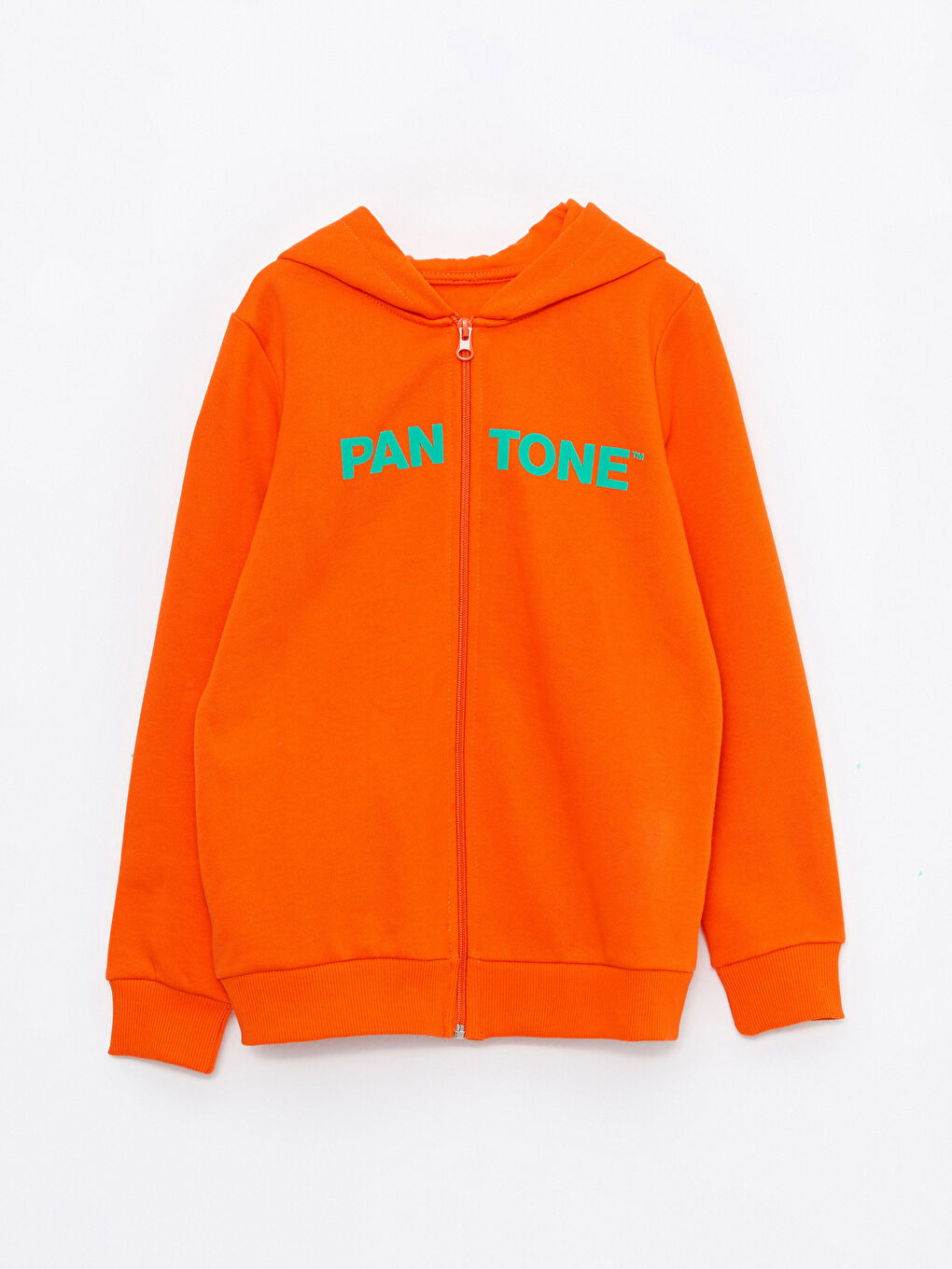 Turuncu Kapüşonlu Baskılı Uzun Kollu Unisex Çocuk Fermuarlı Sweatshirt-2