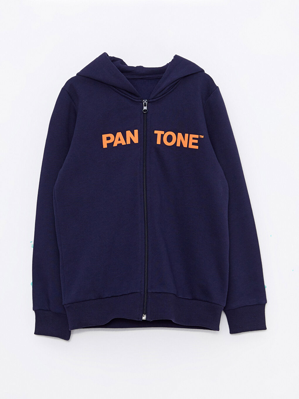 Lacivert Kapüşonlu Baskılı Uzun Kollu Unisex Çocuk Fermuarlı Sweatshirt