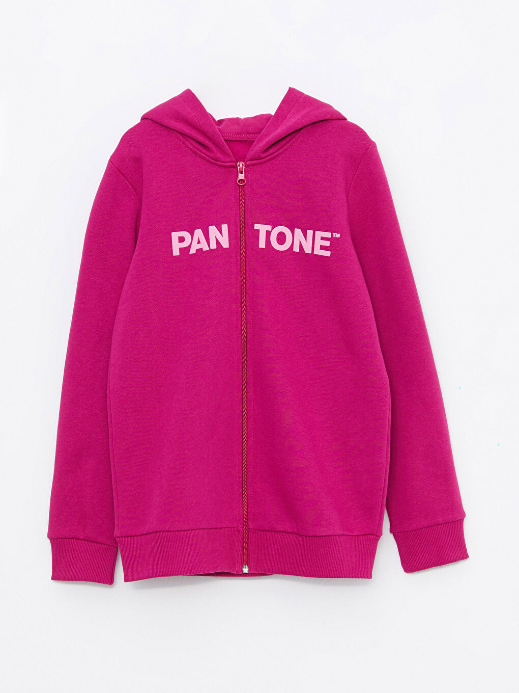 Pantone Fuşya Kapüşonlu Baskılı Uzun Kollu Unisex Çocuk Fermuarlı Sweatshirt - 3