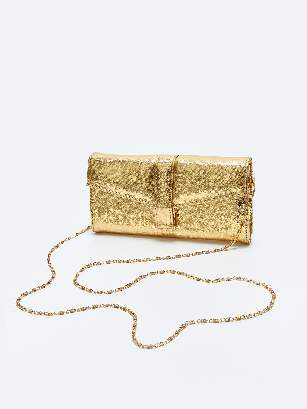 Sarı Metalik Görünümlü Zincir Detaylı Kadın Cüzdan