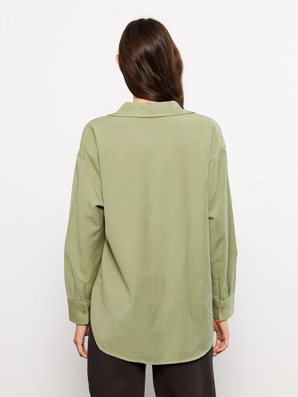 Однотонная рубашка с длинным рукавом для женщин-3