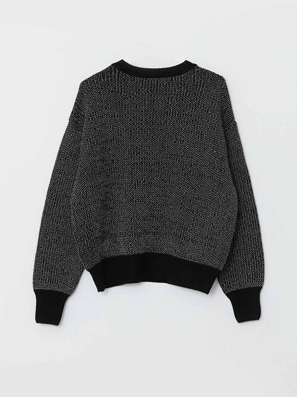 Siyah Bisiklet Yaka Desenli Uzun Kollu Kadın Triko Kazak-6