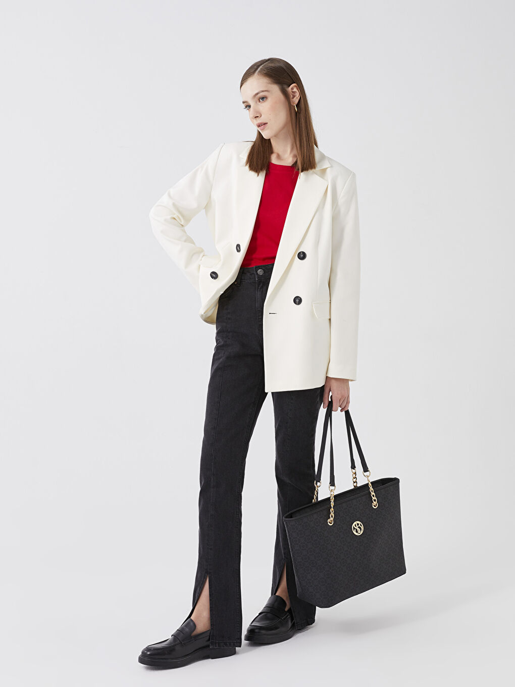 Siyah Monogram Desenli Kadın Tote Çanta-1