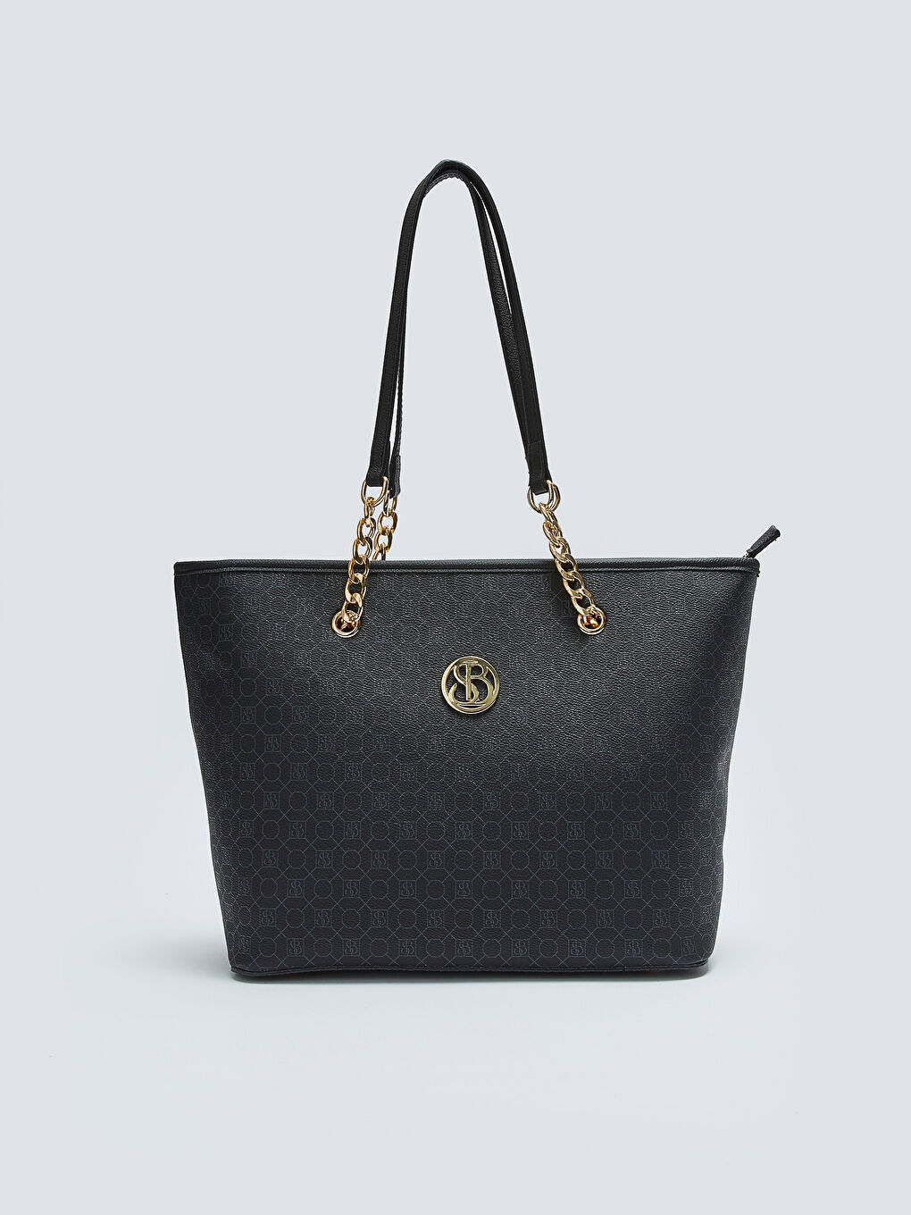 Siyah Monogram Desenli Kadın Tote Çanta-3
