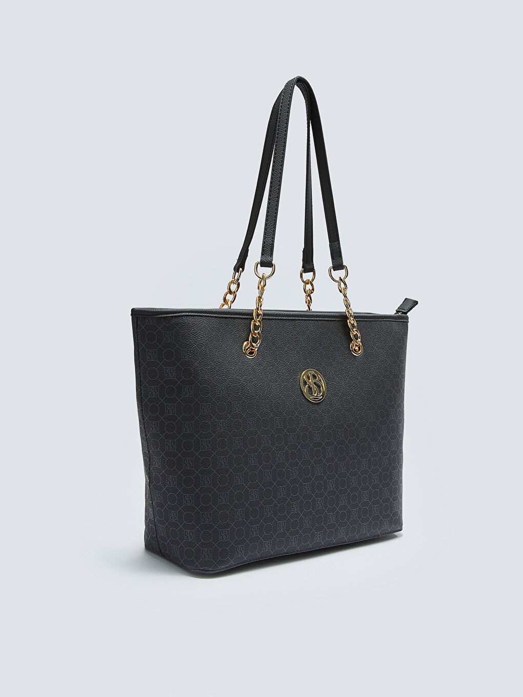 Siyah Monogram Desenli Kadın Tote Çanta-4