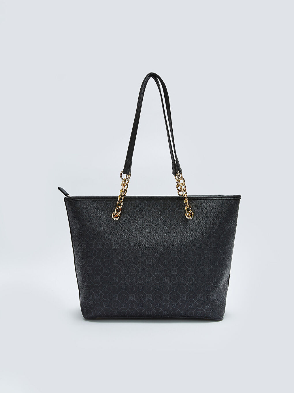 Siyah Monogram Desenli Kadın Tote Çanta-5