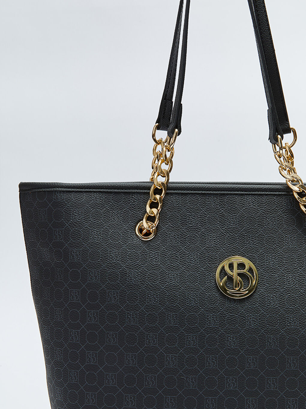 Siyah Monogram Desenli Kadın Tote Çanta-6