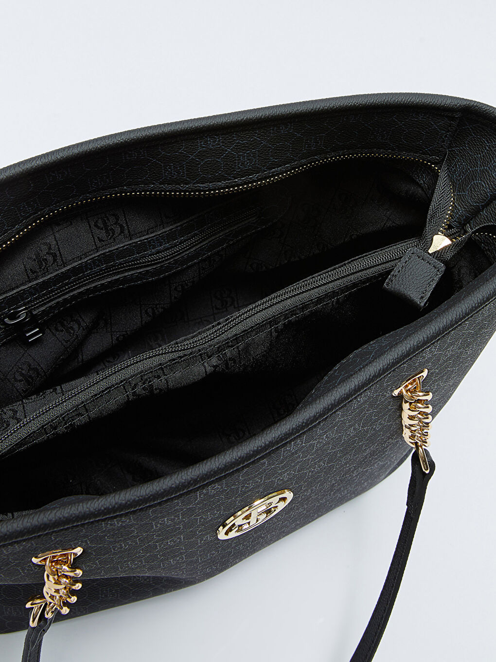 Siyah Monogram Desenli Kadın Tote Çanta-7