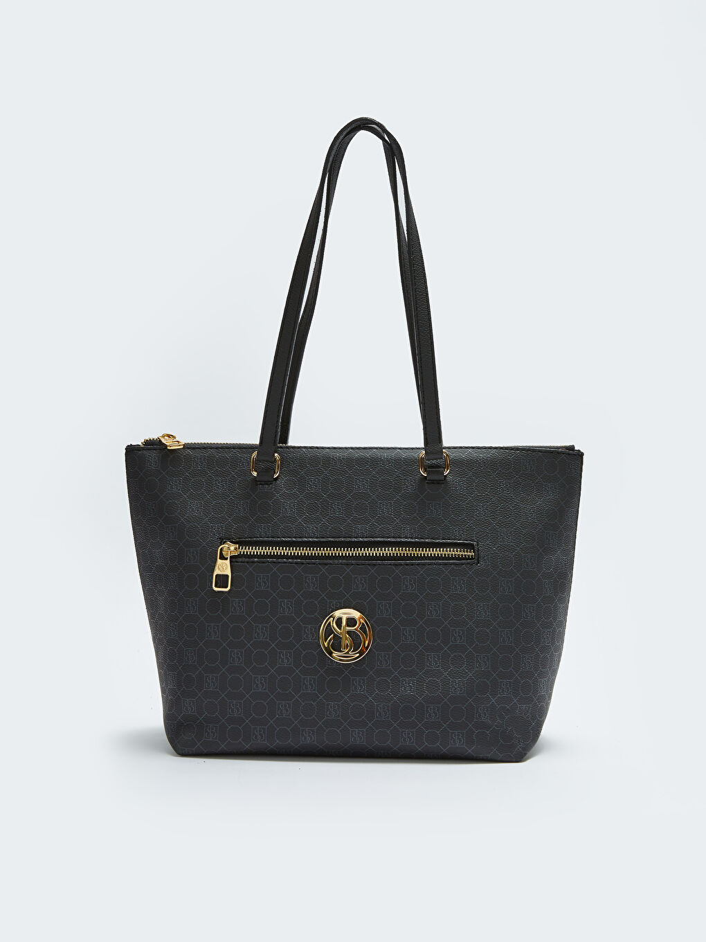 Siyah Monogram Desenli Kadın Tote Çanta-3