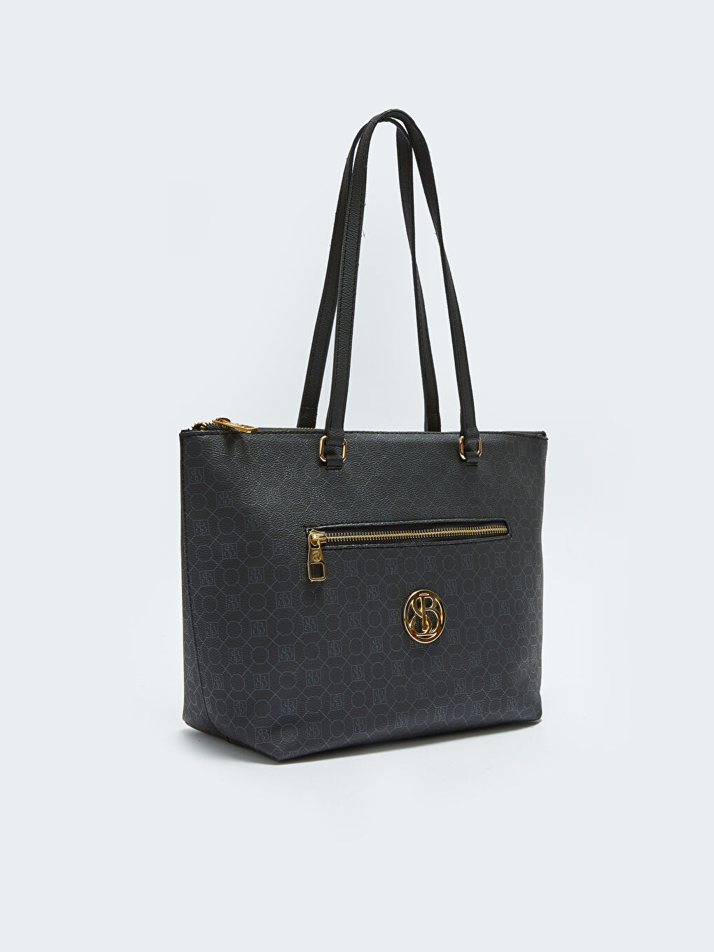 Siyah Monogram Desenli Kadın Tote Çanta-4