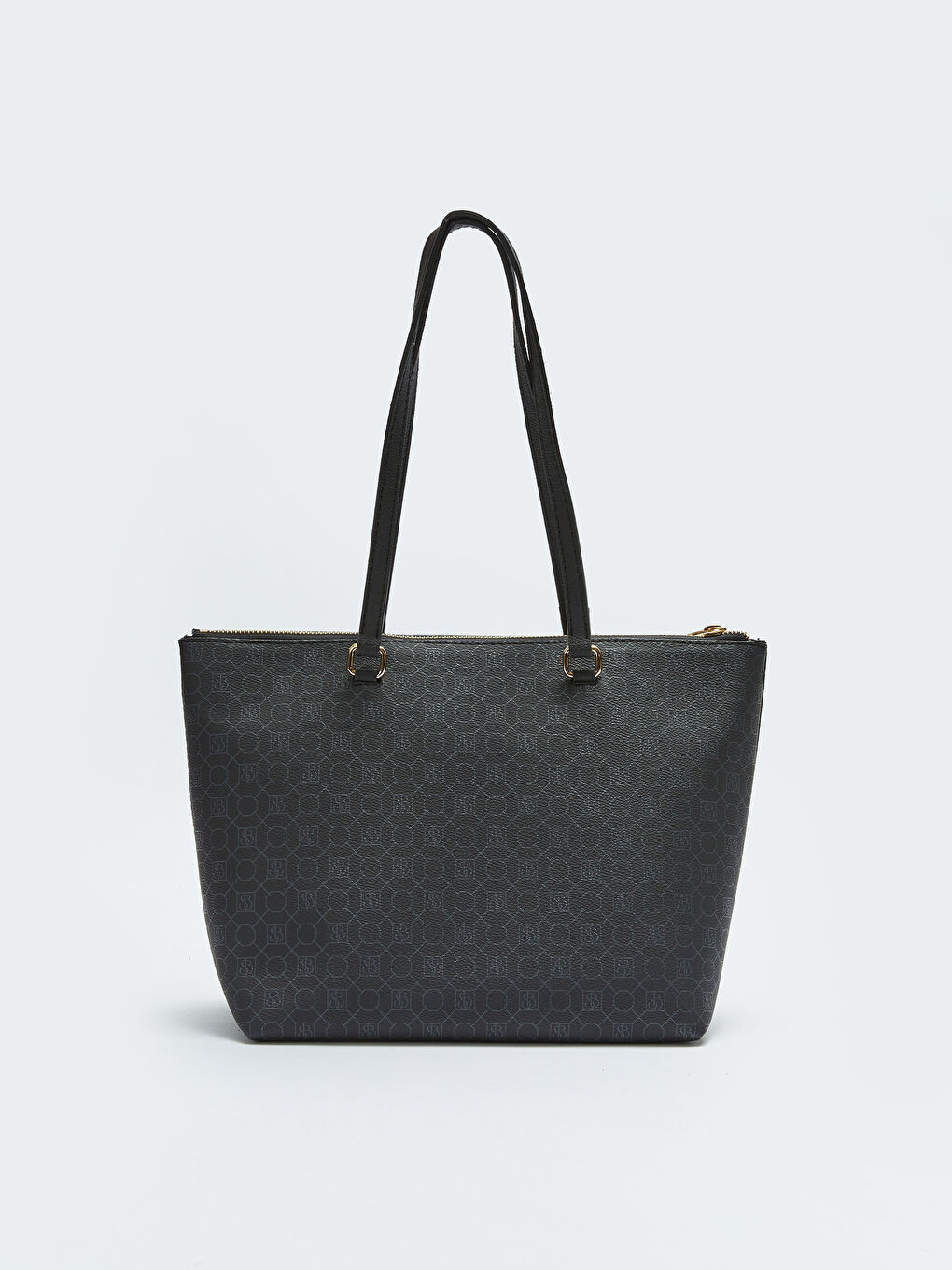 Siyah Monogram Desenli Kadın Tote Çanta-5
