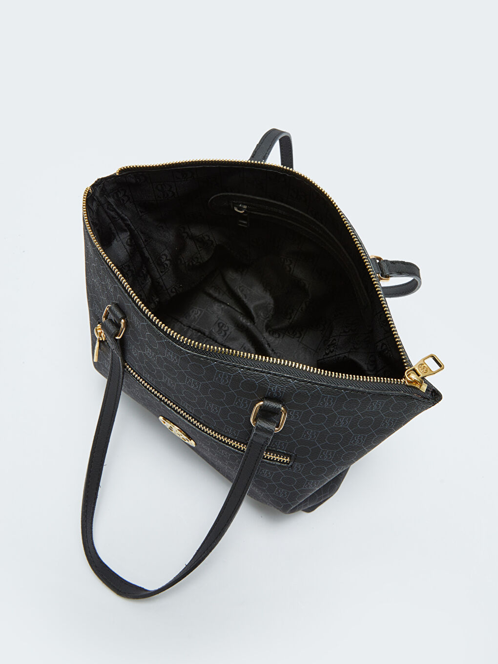 Siyah Monogram Desenli Kadın Tote Çanta-6