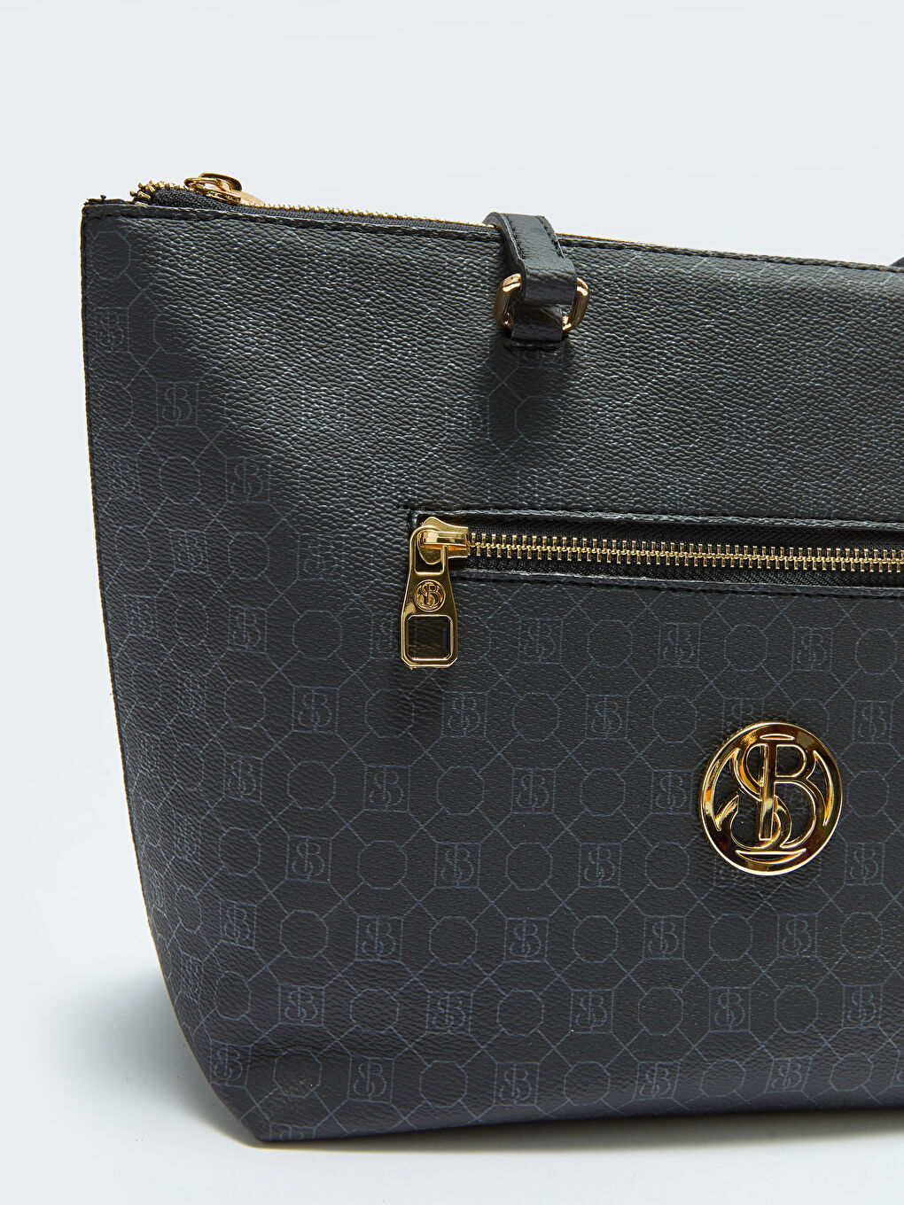 Siyah Monogram Desenli Kadın Tote Çanta-7