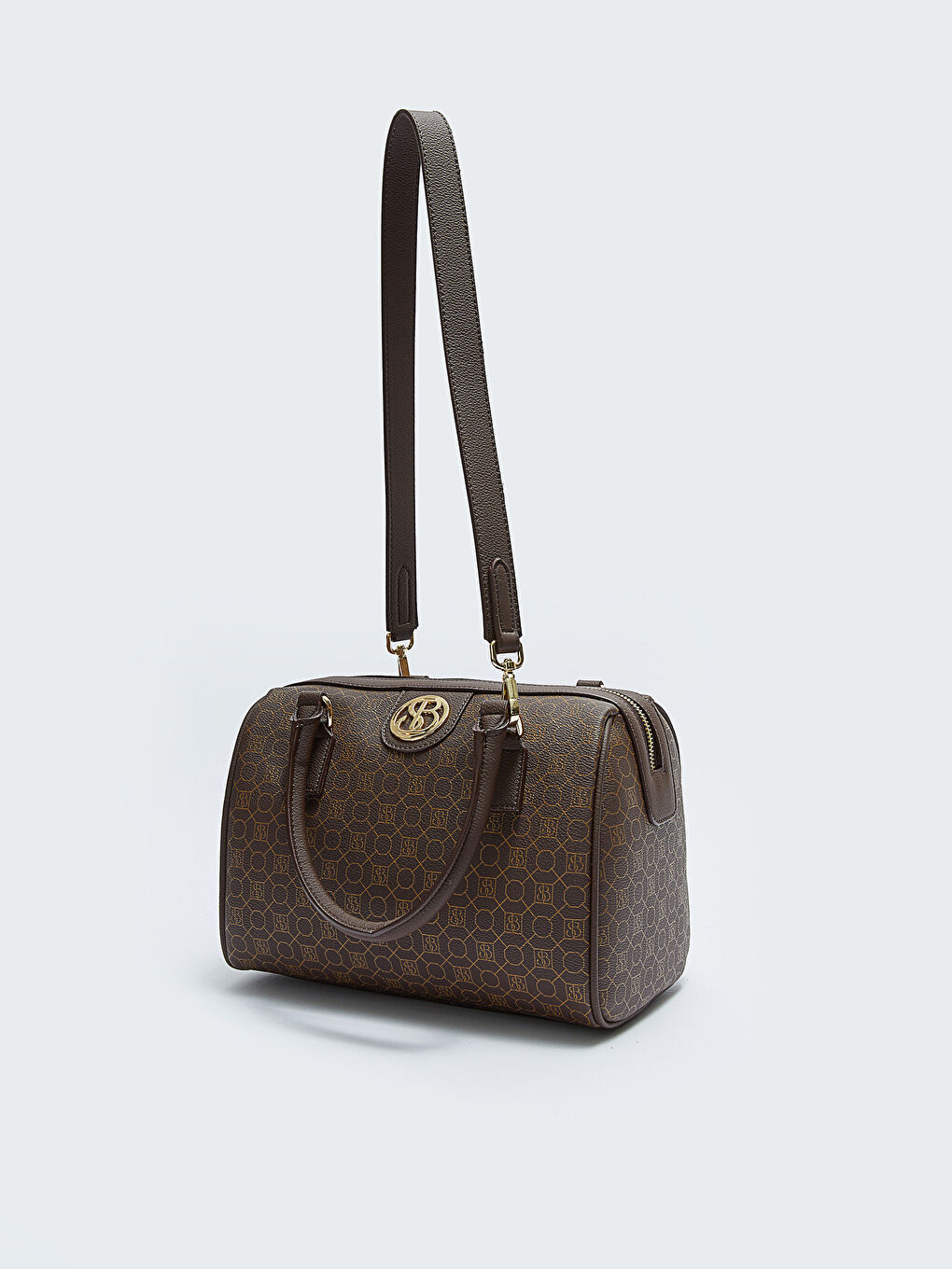 Kahverengi Monogram Desenli Kadın El Çantası-5