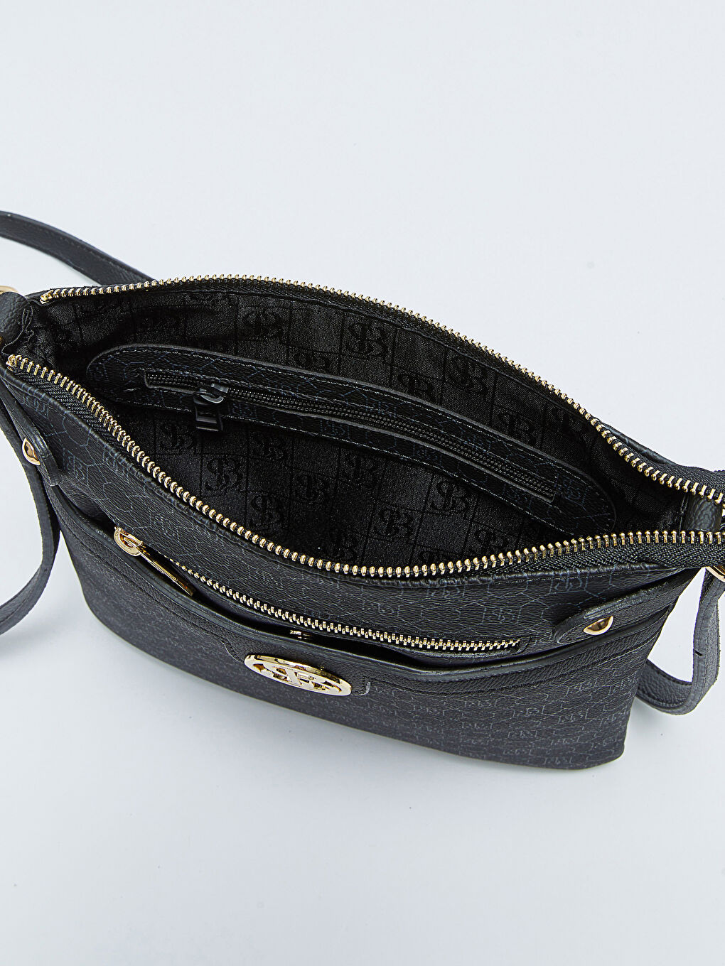 Siyah Monogram Desenli Kadın Çapraz Çanta-6