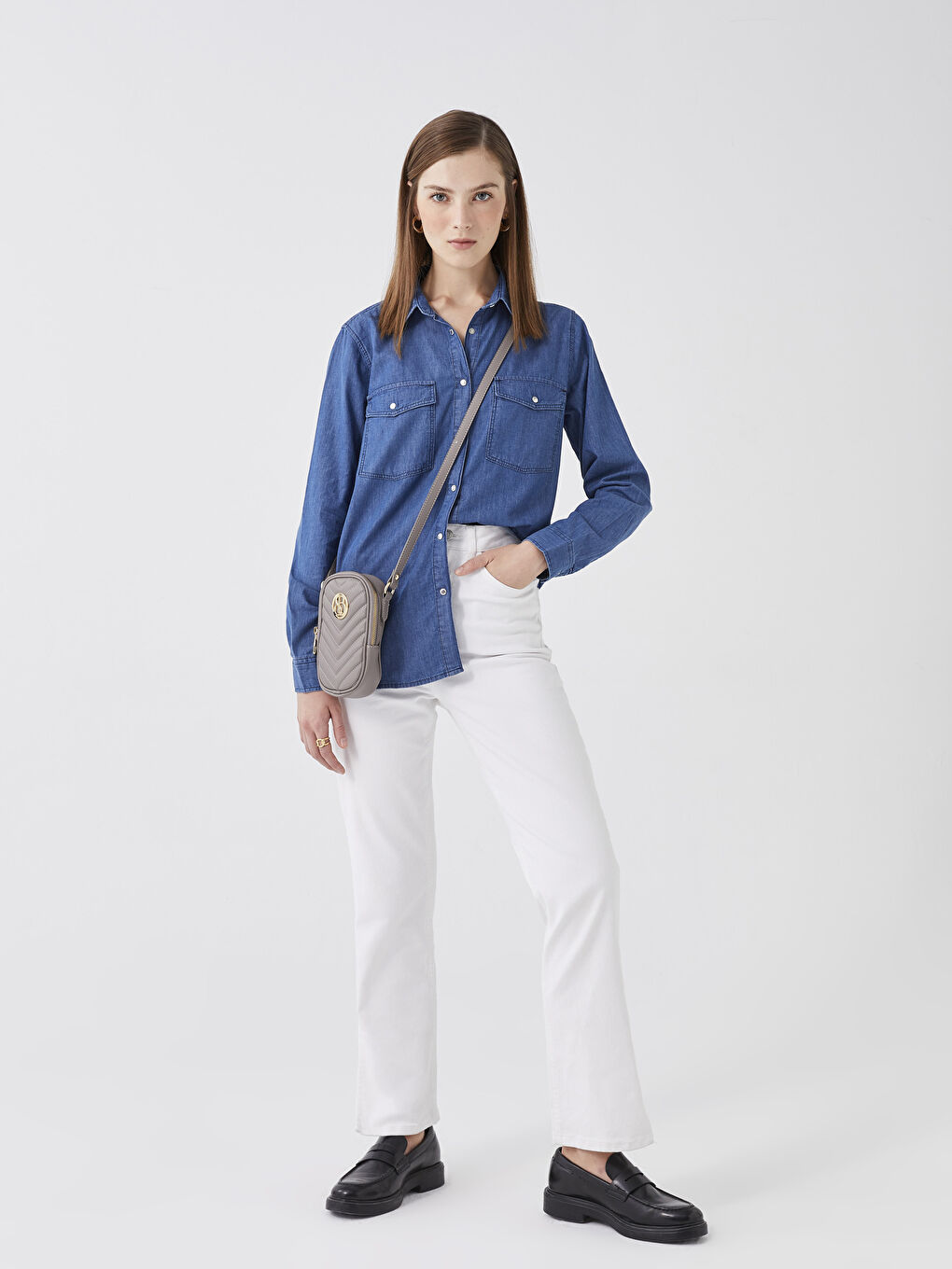 Gri Kapitone Desenli Kadın Çapraz Çanta-1