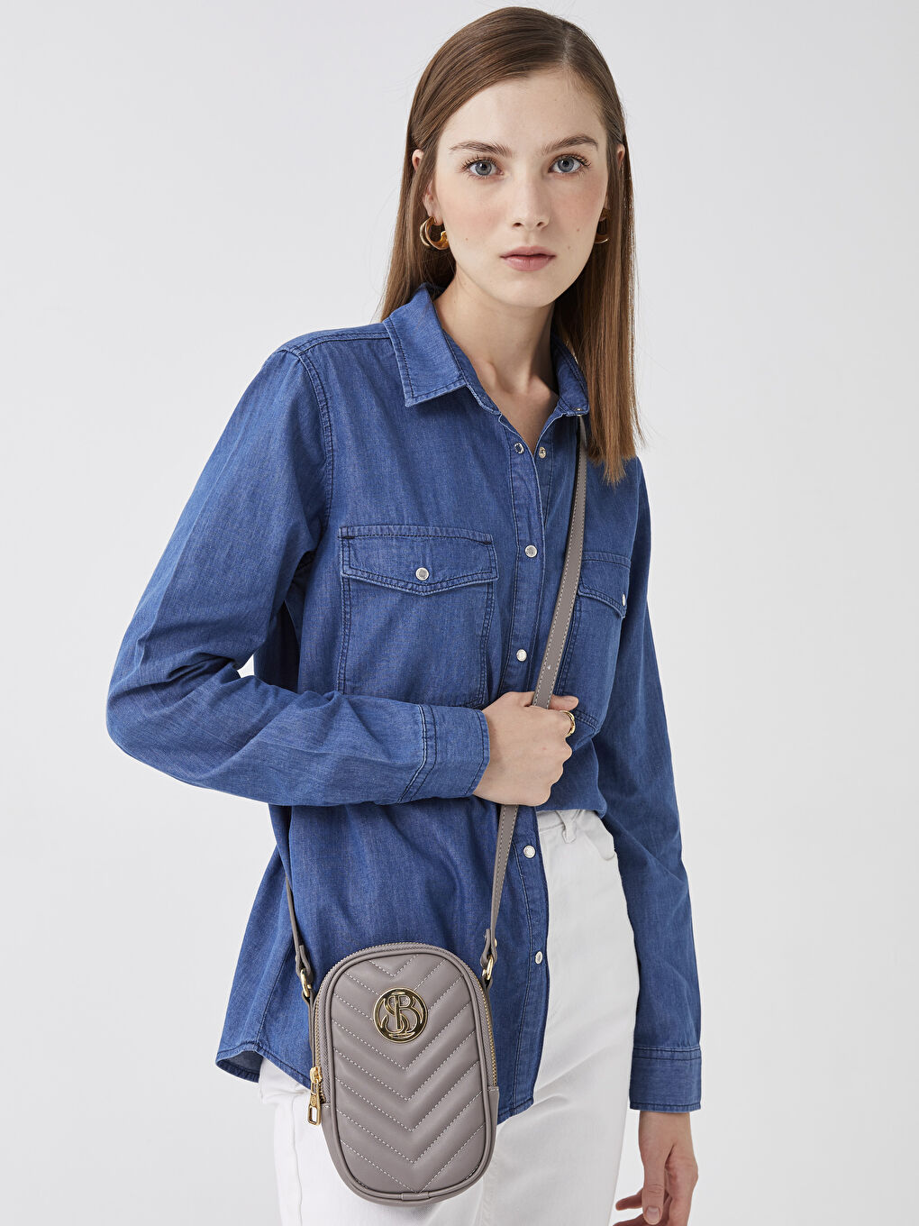 Gri Kapitone Desenli Kadın Çapraz Çanta-2