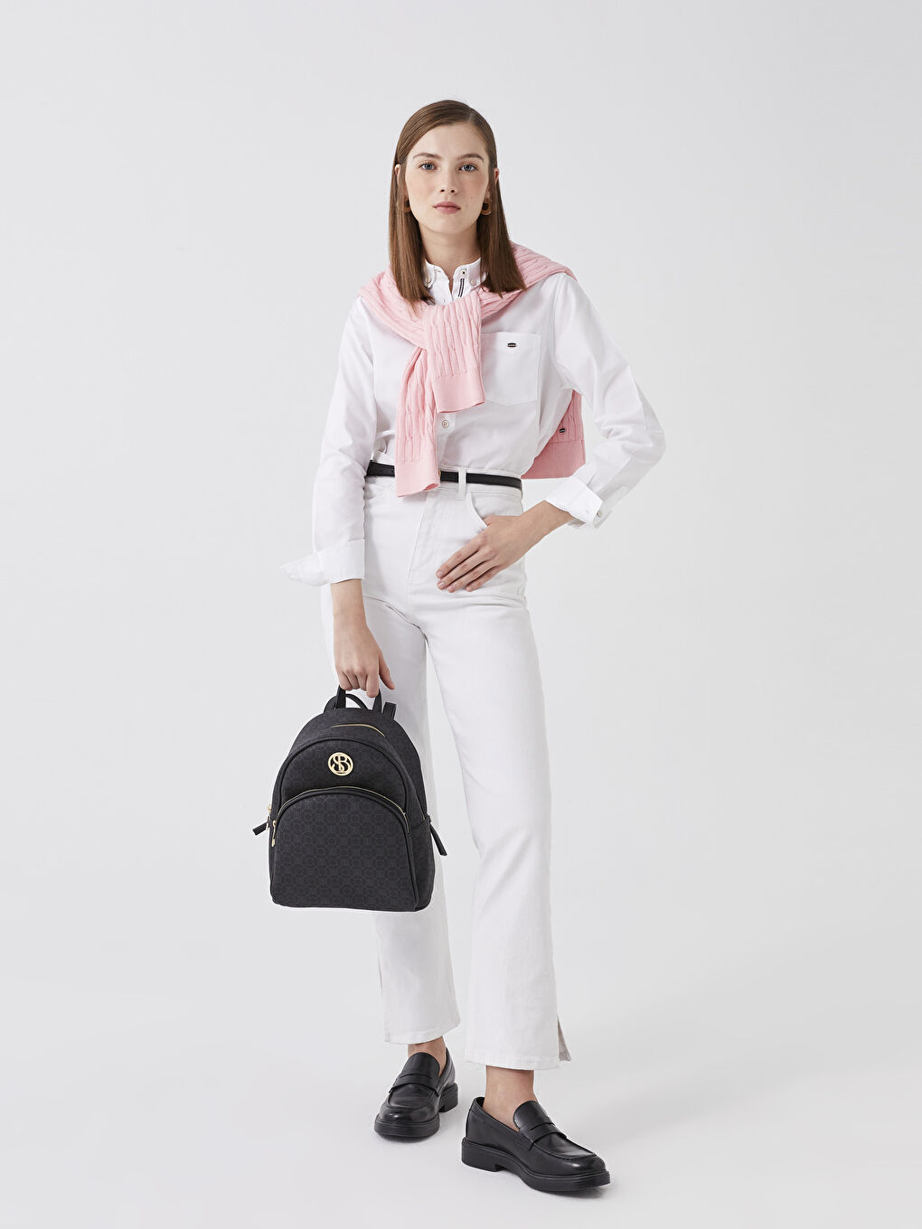 Siyah Monogram Desenli Kadın Sırt Çantası-1