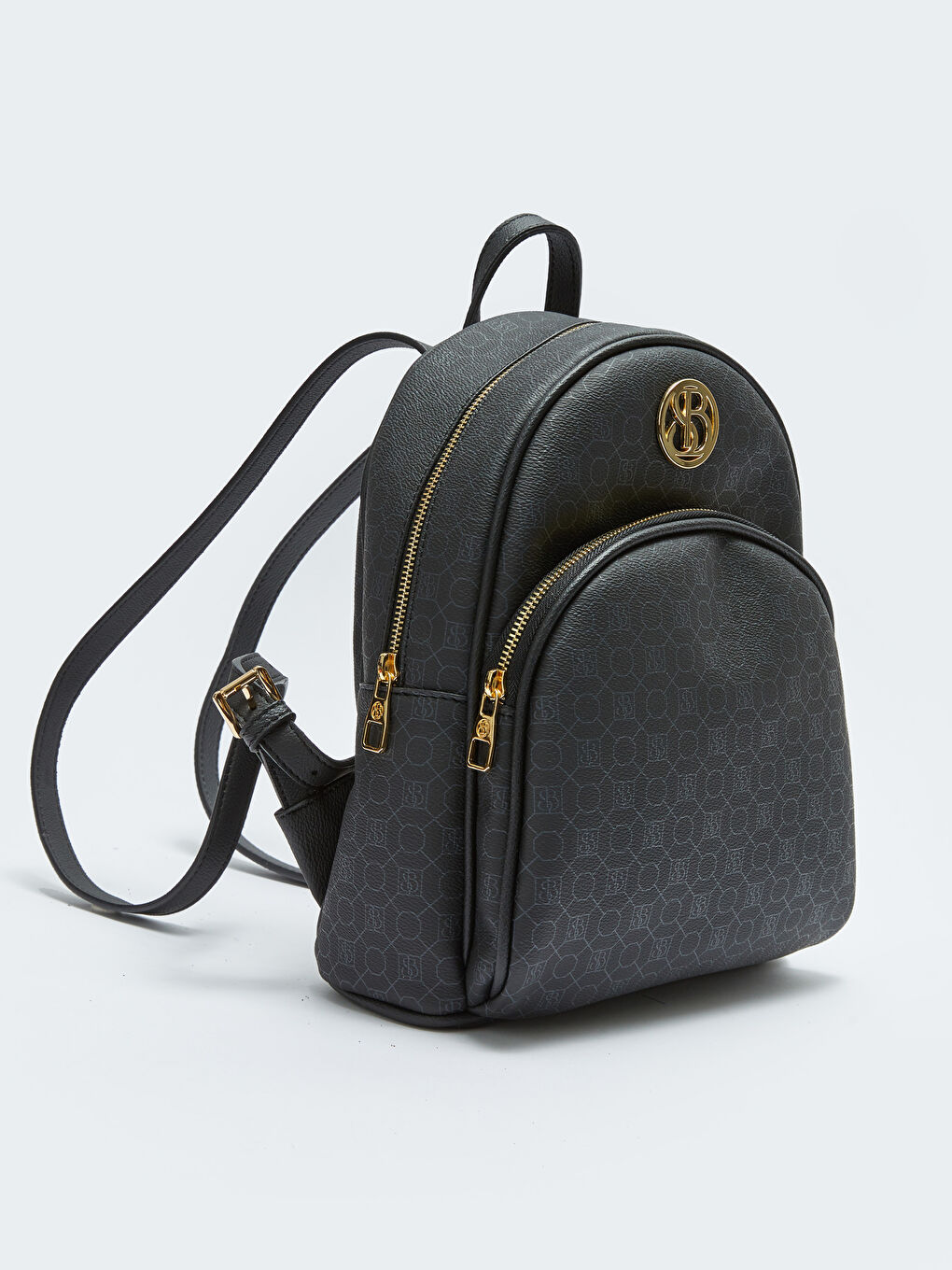 Siyah Monogram Desenli Kadın Sırt Çantası-4