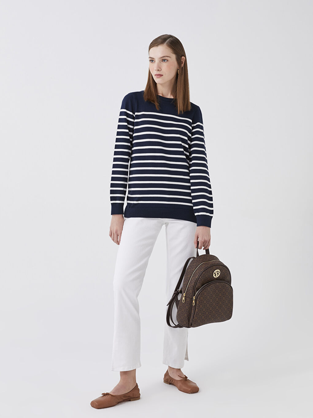 Kahverengi Monogram Desenli Kadın Sırt Çantası-2