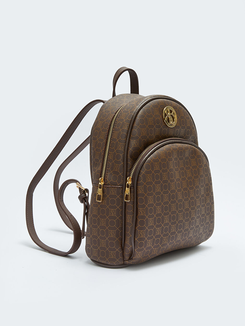 Kahverengi Monogram Desenli Kadın Sırt Çantası-4
