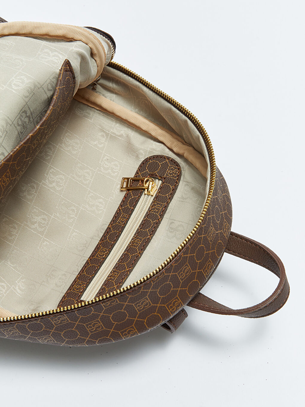 Kahverengi Monogram Desenli Kadın Sırt Çantası-6