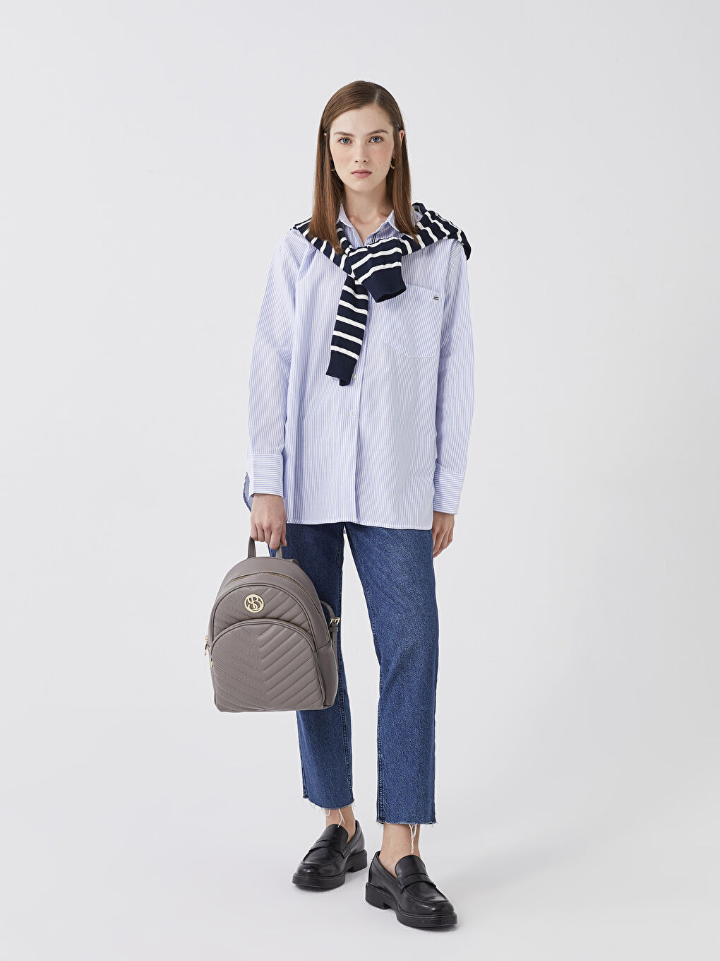 Gri Kapitone Desenli Kadın Sırt Çantası-2