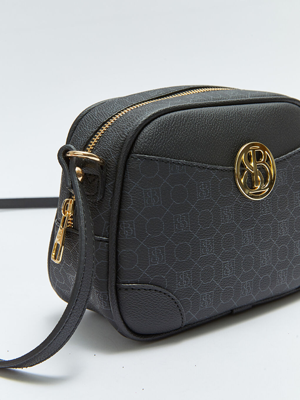 Siyah Monogram Desenli Kadın Çapraz Çanta-7