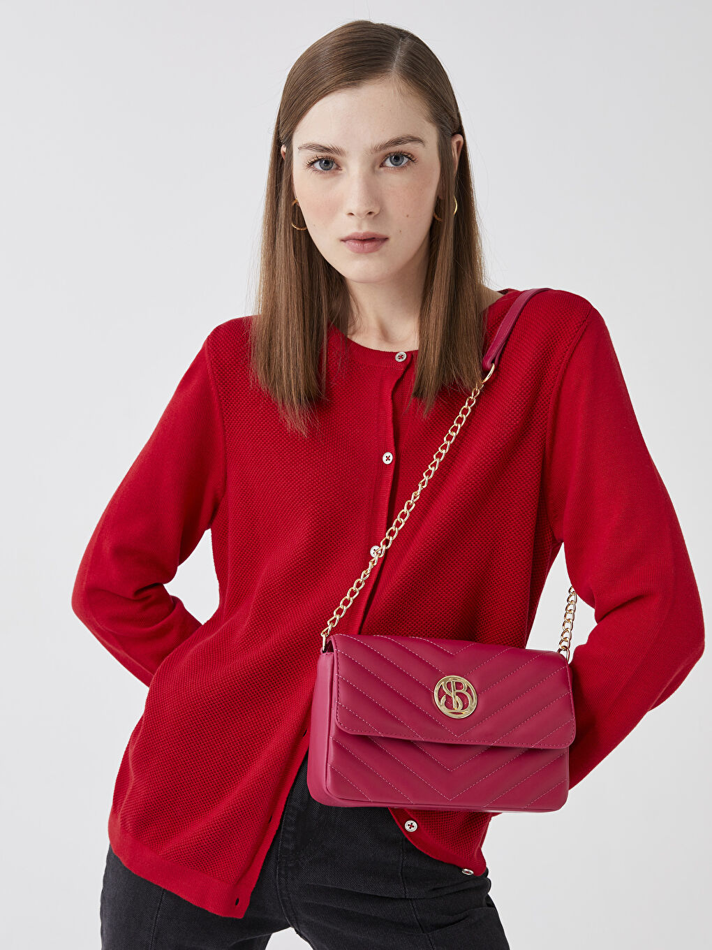 Fuşya Kapitone Desenli Kadın Çapraz Çanta-1