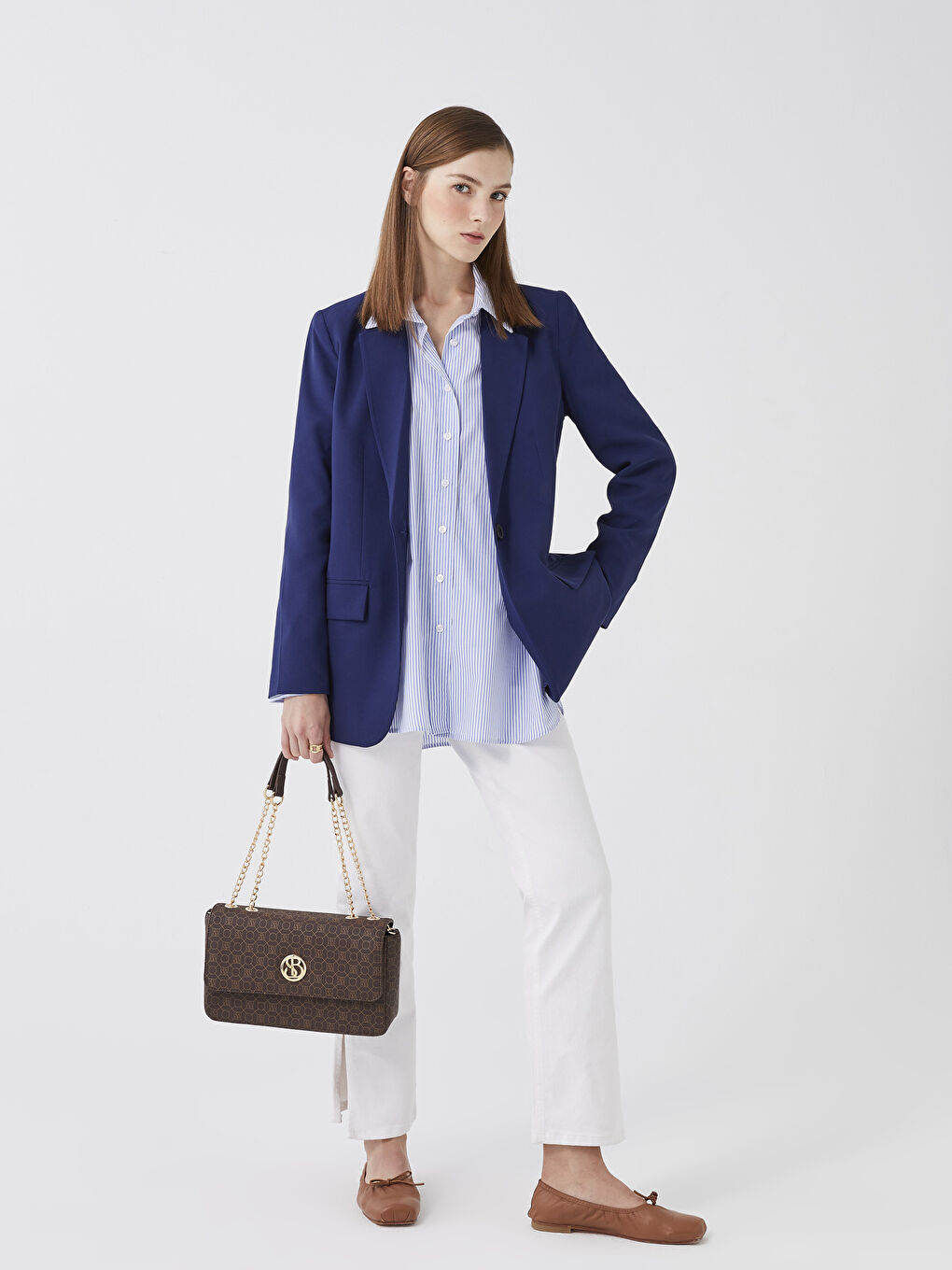 Kahverengi Monogram Desenli Kadın Çapraz Çanta-2