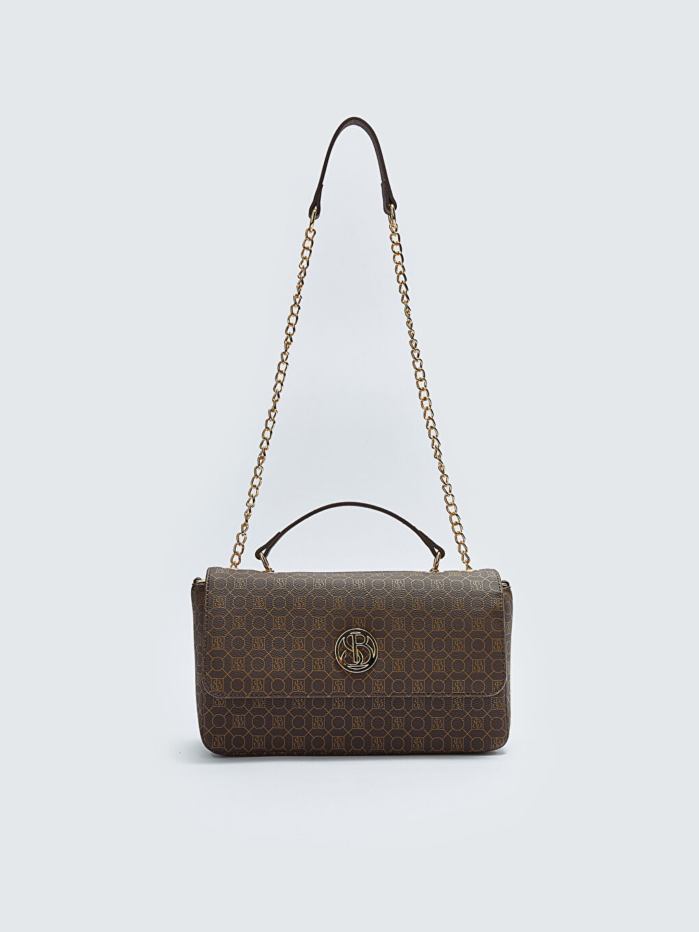 Kahverengi Monogram Desenli Kadın Çapraz Çanta-3