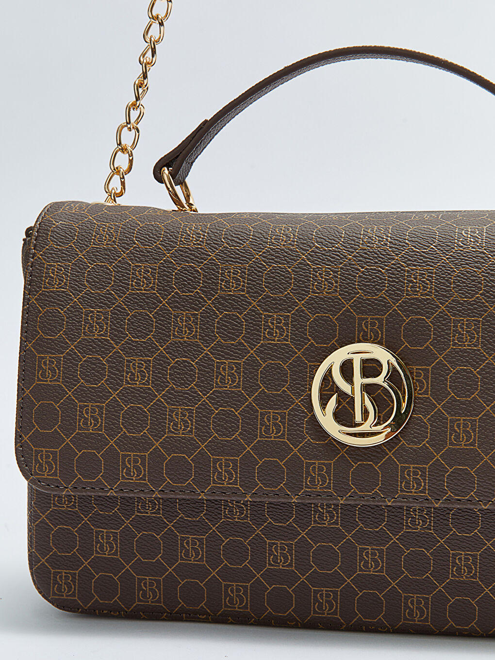 Kahverengi Monogram Desenli Kadın Çapraz Çanta-6