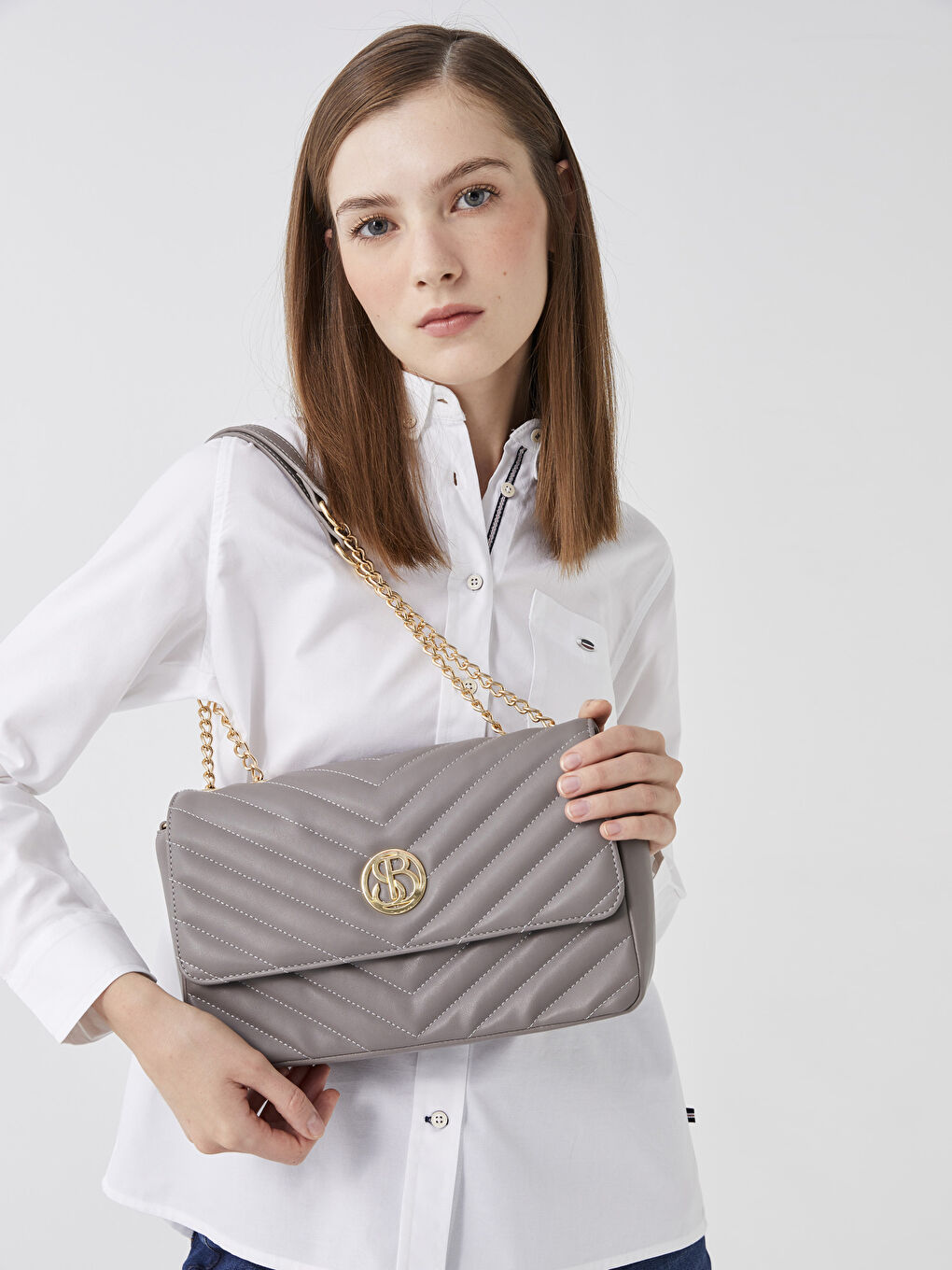 Gri Kapitone Desenli Kadın Omuz Çantası