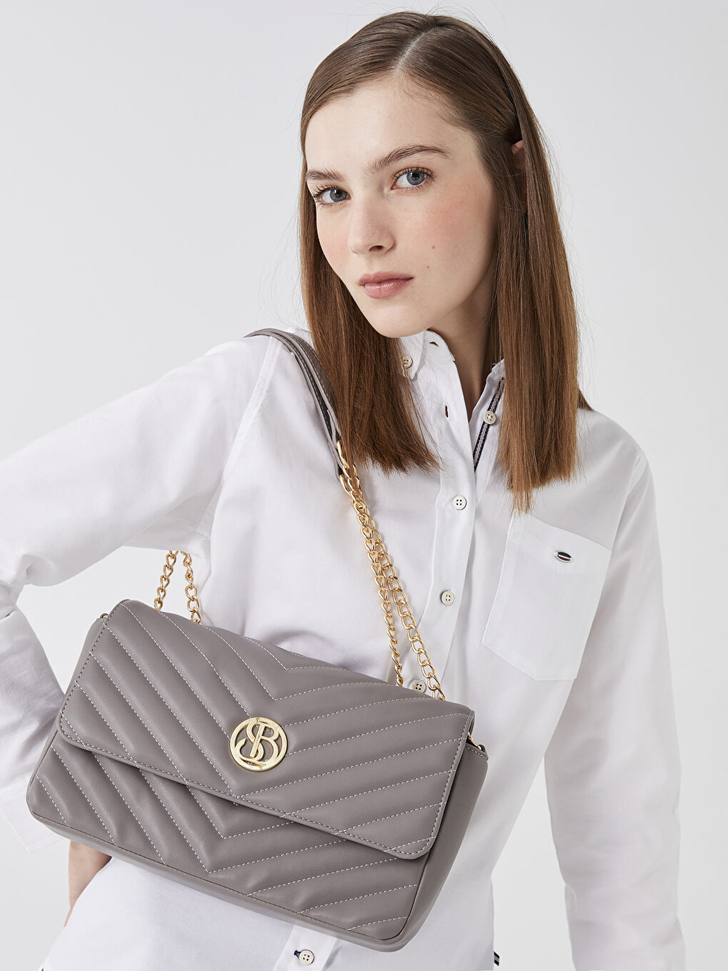 Gri Kapitone Desenli Kadın Omuz Çantası-1