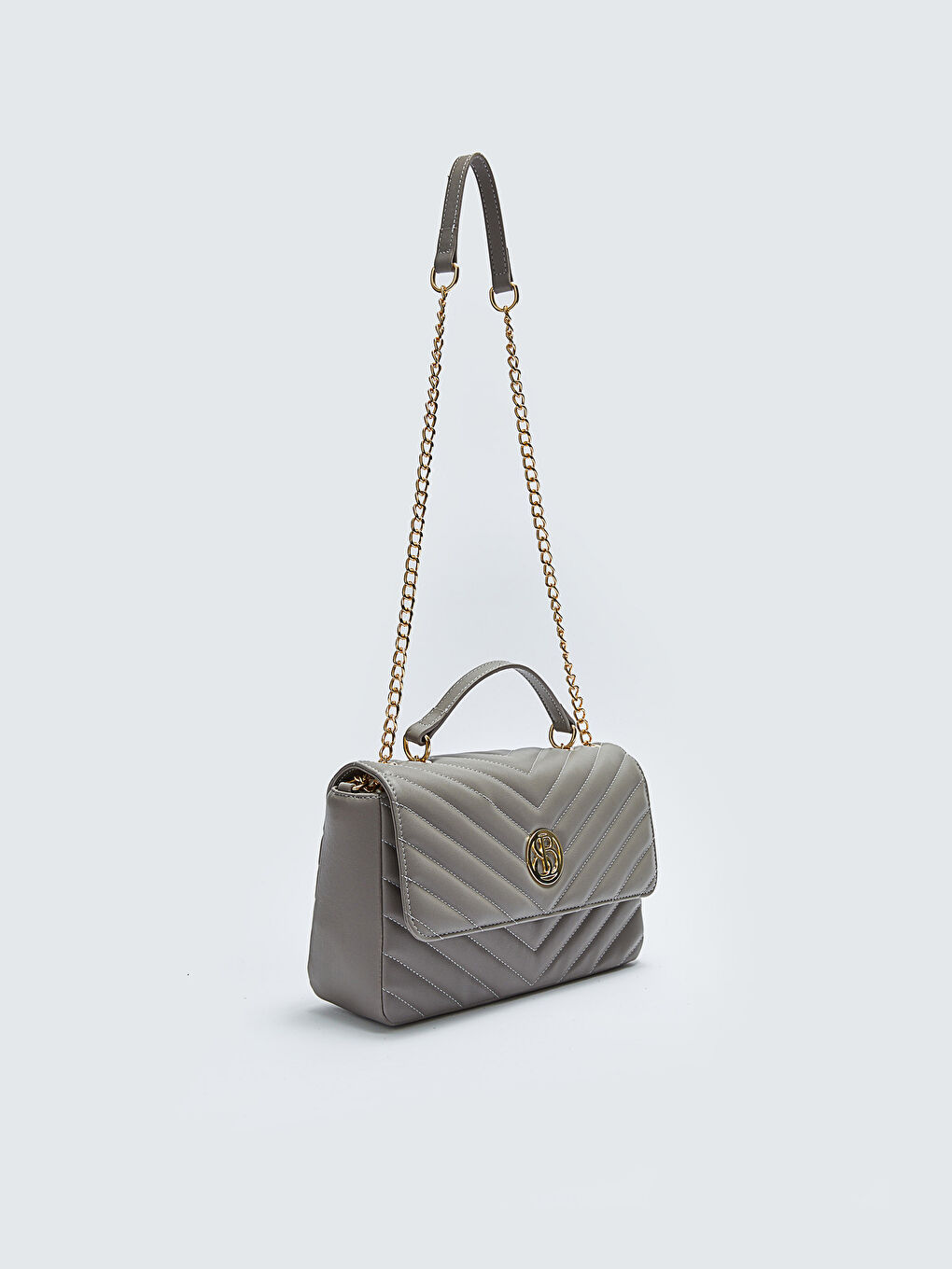 Gri Kapitone Desenli Kadın Omuz Çantası-4