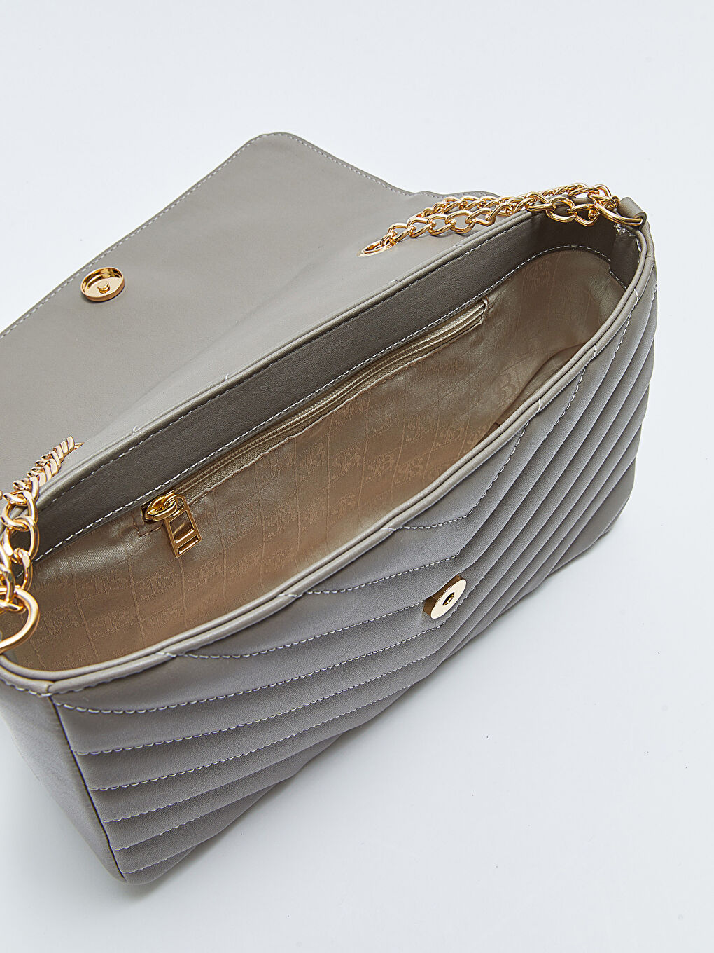 Gri Kapitone Desenli Kadın Omuz Çantası-8