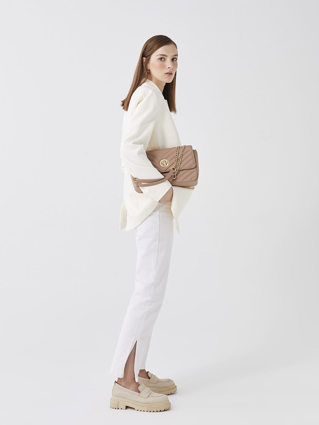 Kahverengi Kapitone Desenli Kadın Omuz Çantası-1