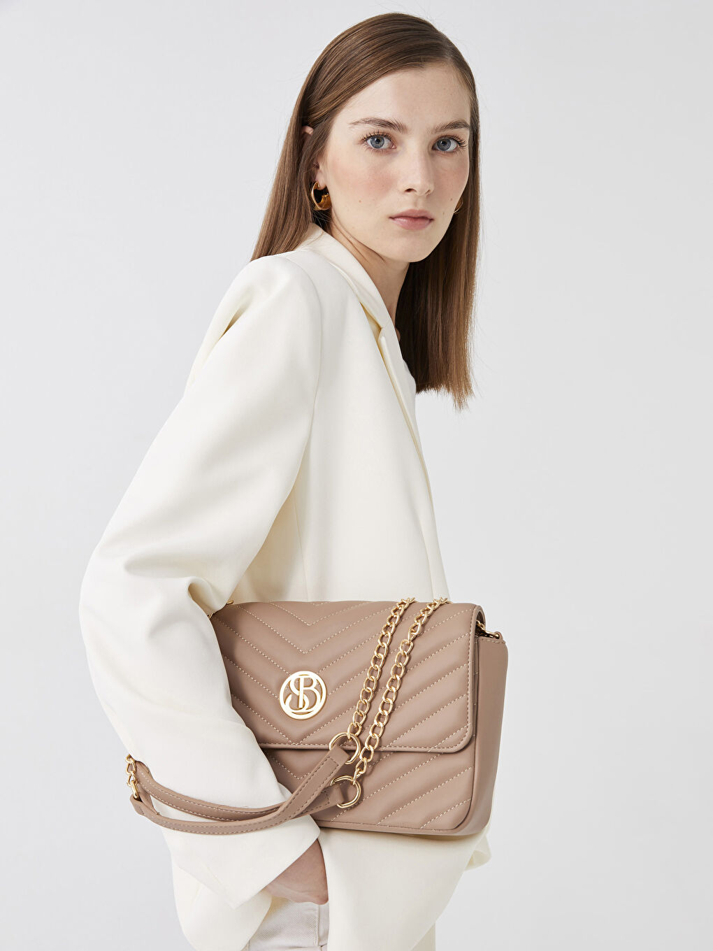 Kahverengi Kapitone Desenli Kadın Omuz Çantası-2