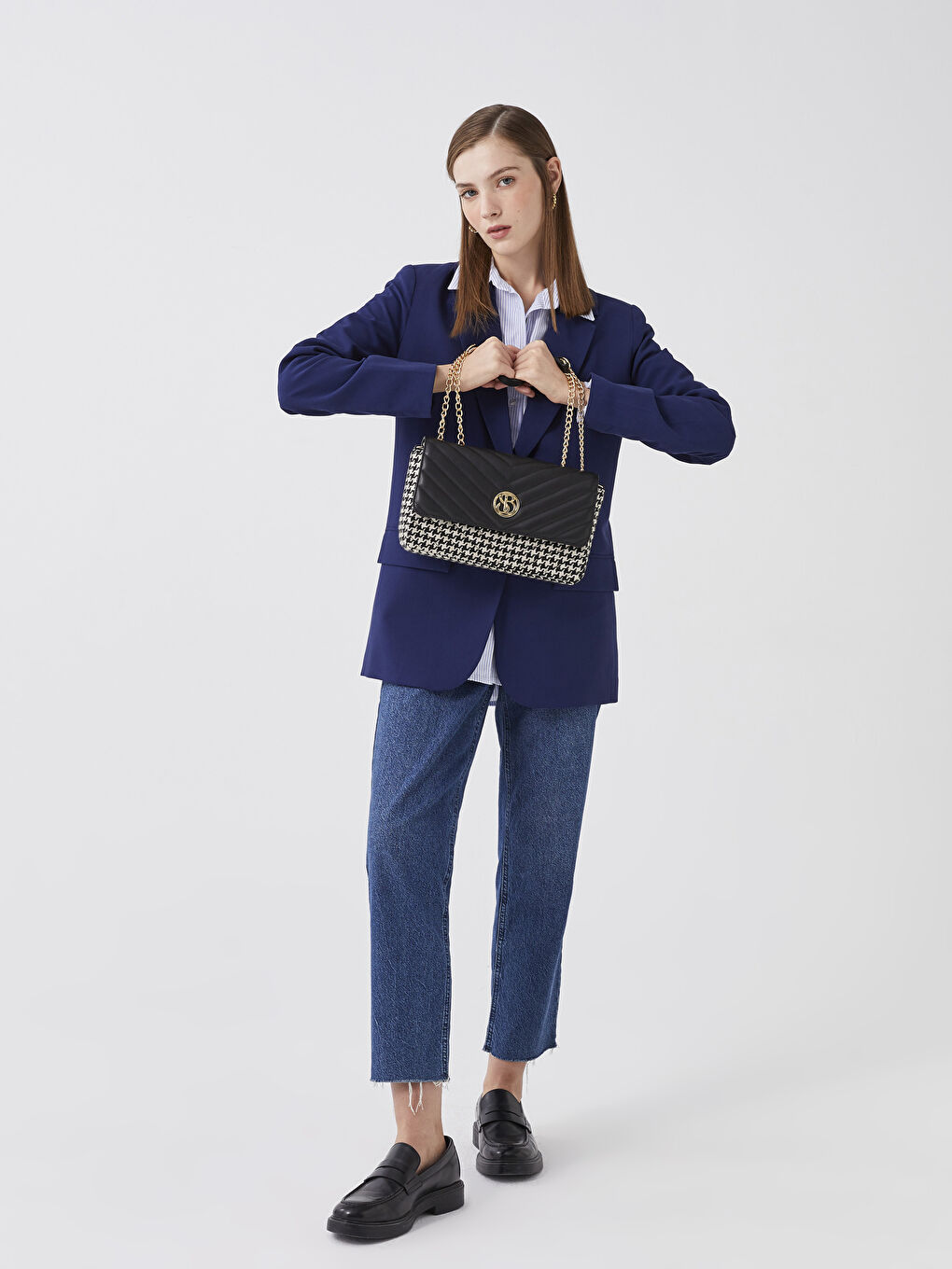 Siyah Kazayağı Desenli Kadın Çapraz Çanta-2