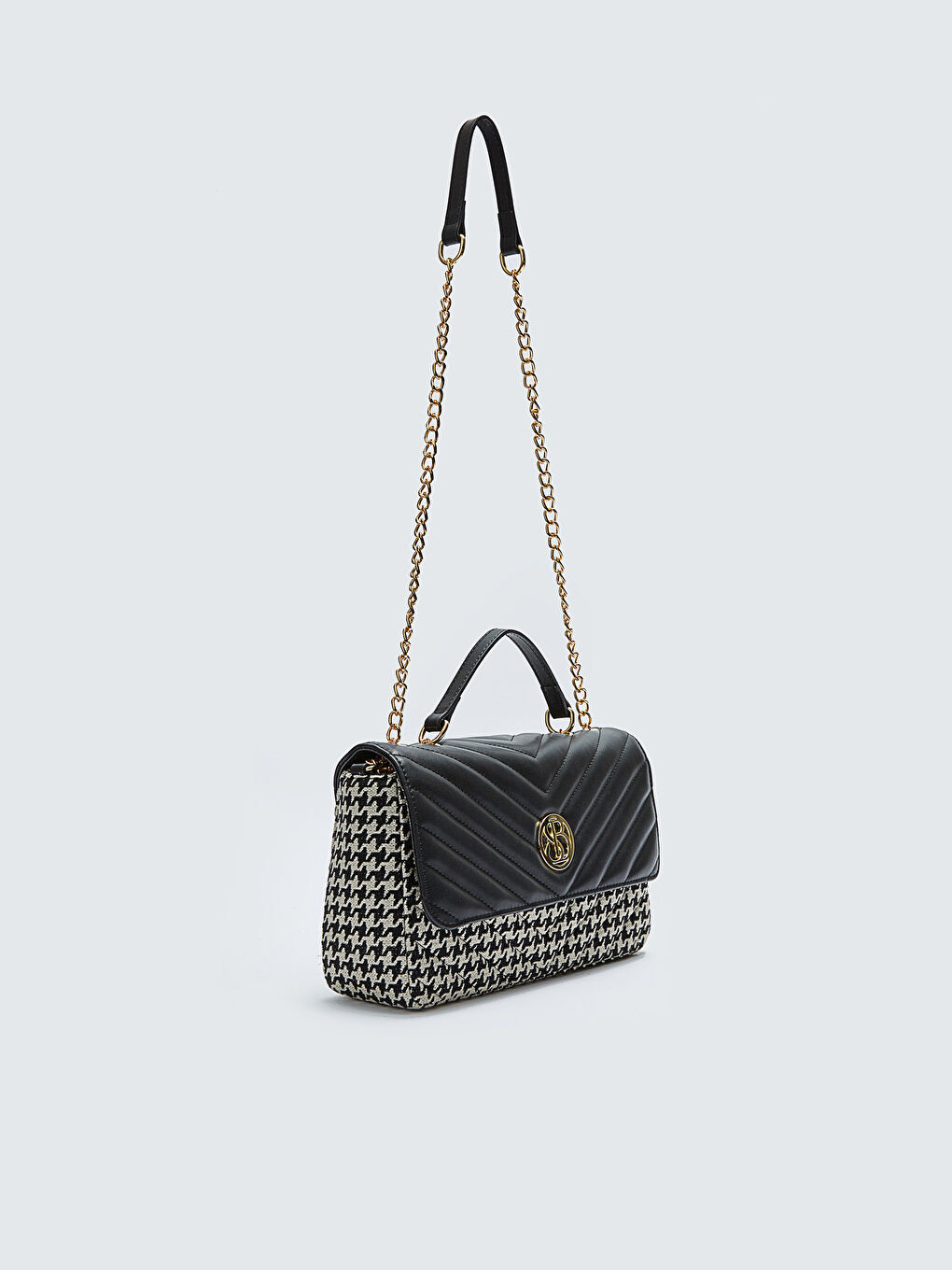 Siyah Kazayağı Desenli Kadın Çapraz Çanta-4