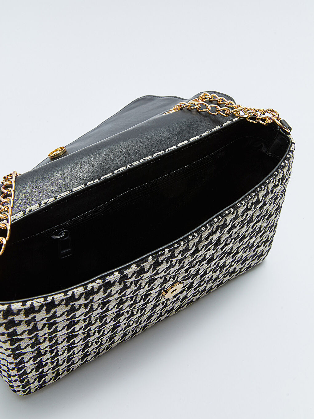 Siyah Kazayağı Desenli Kadın Çapraz Çanta-8