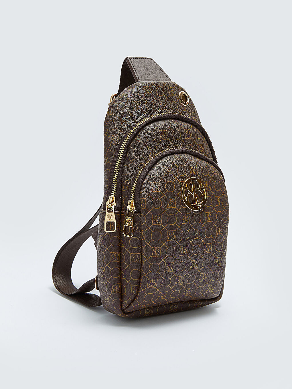 Kahverengi Monogram Desenli Kadın Göğüs Çantası-3