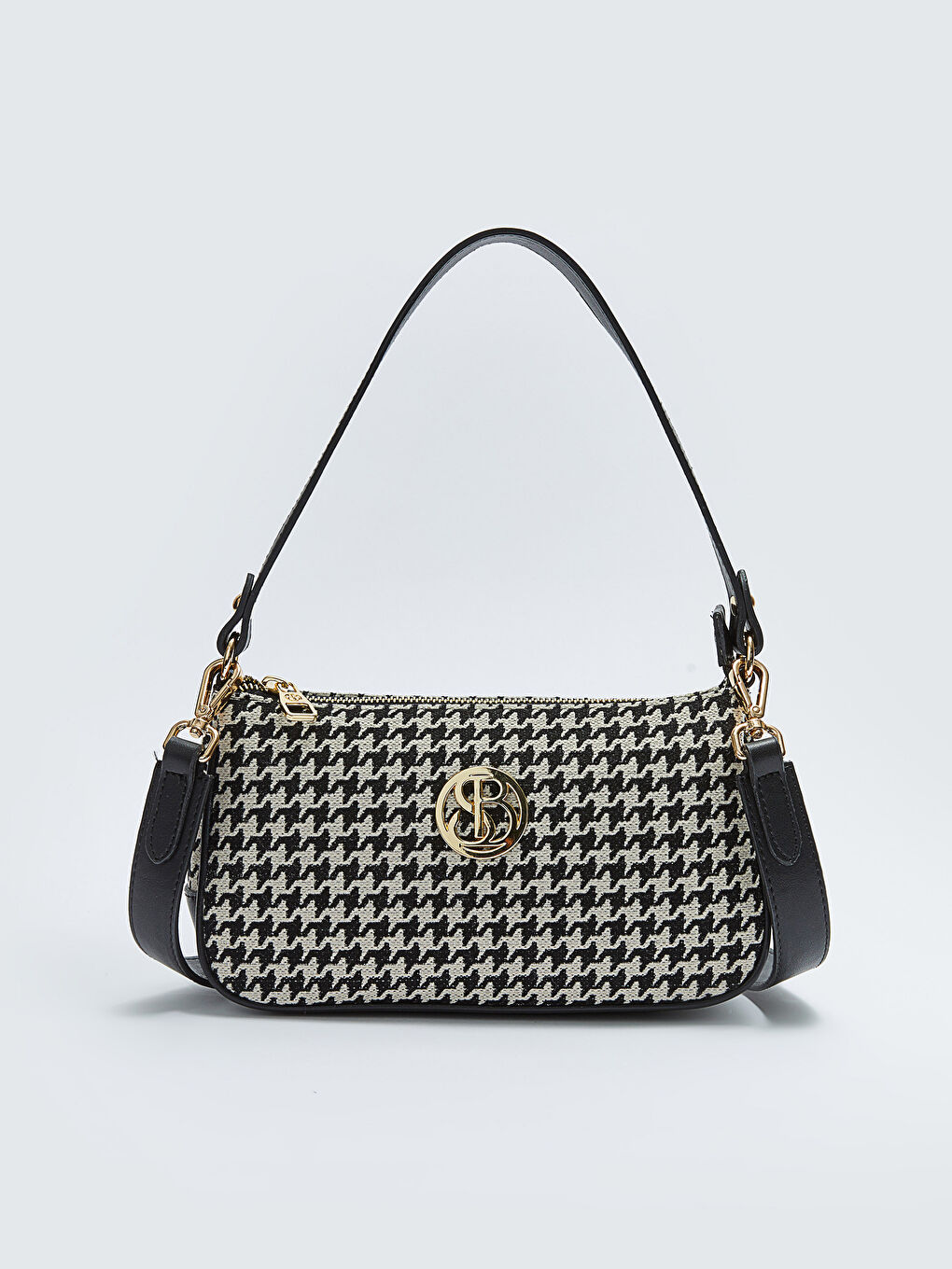 Siyah Kazayağı Desenli Kadın Omuz Çantası-3