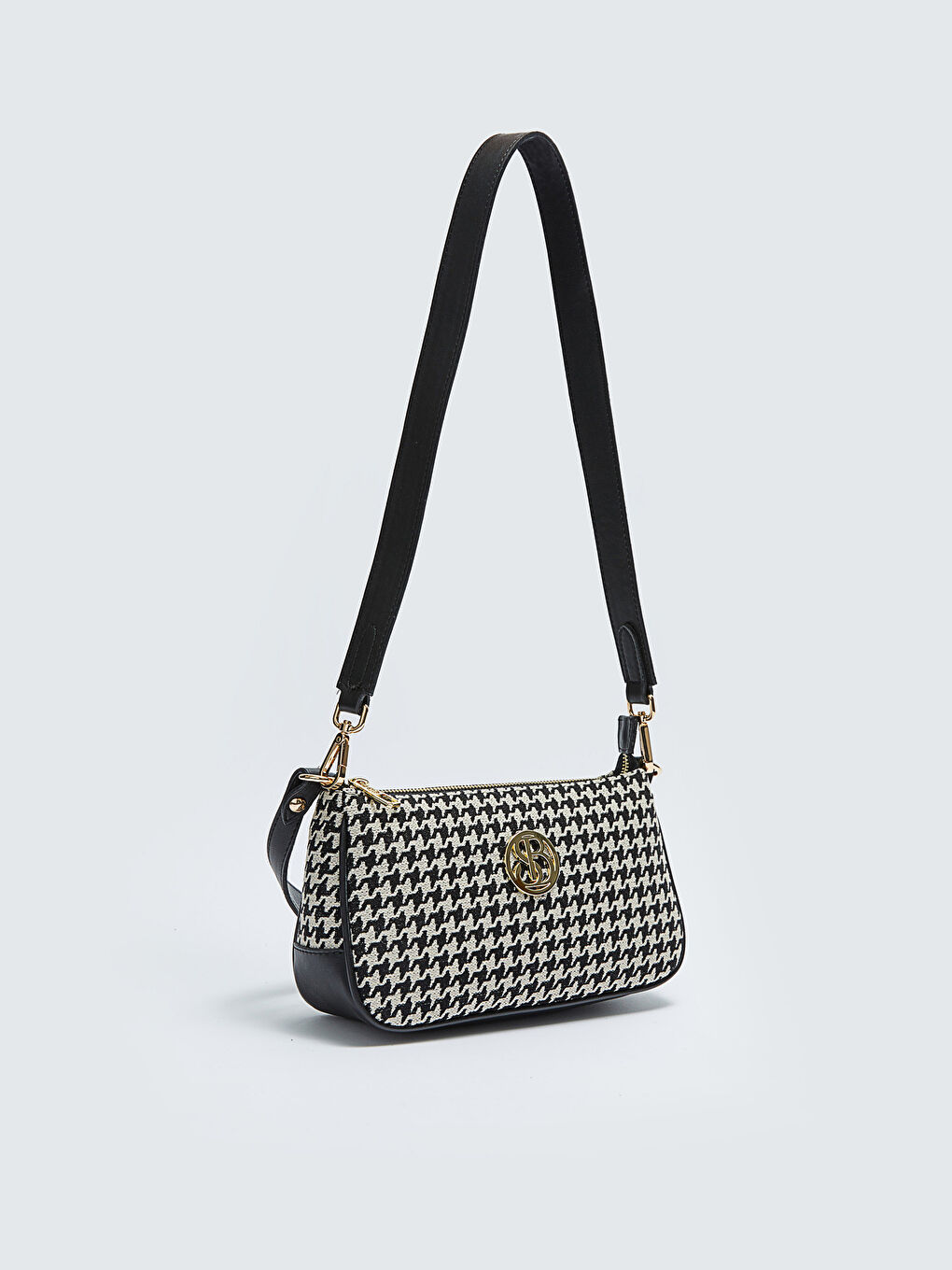 Siyah Kazayağı Desenli Kadın Omuz Çantası-5