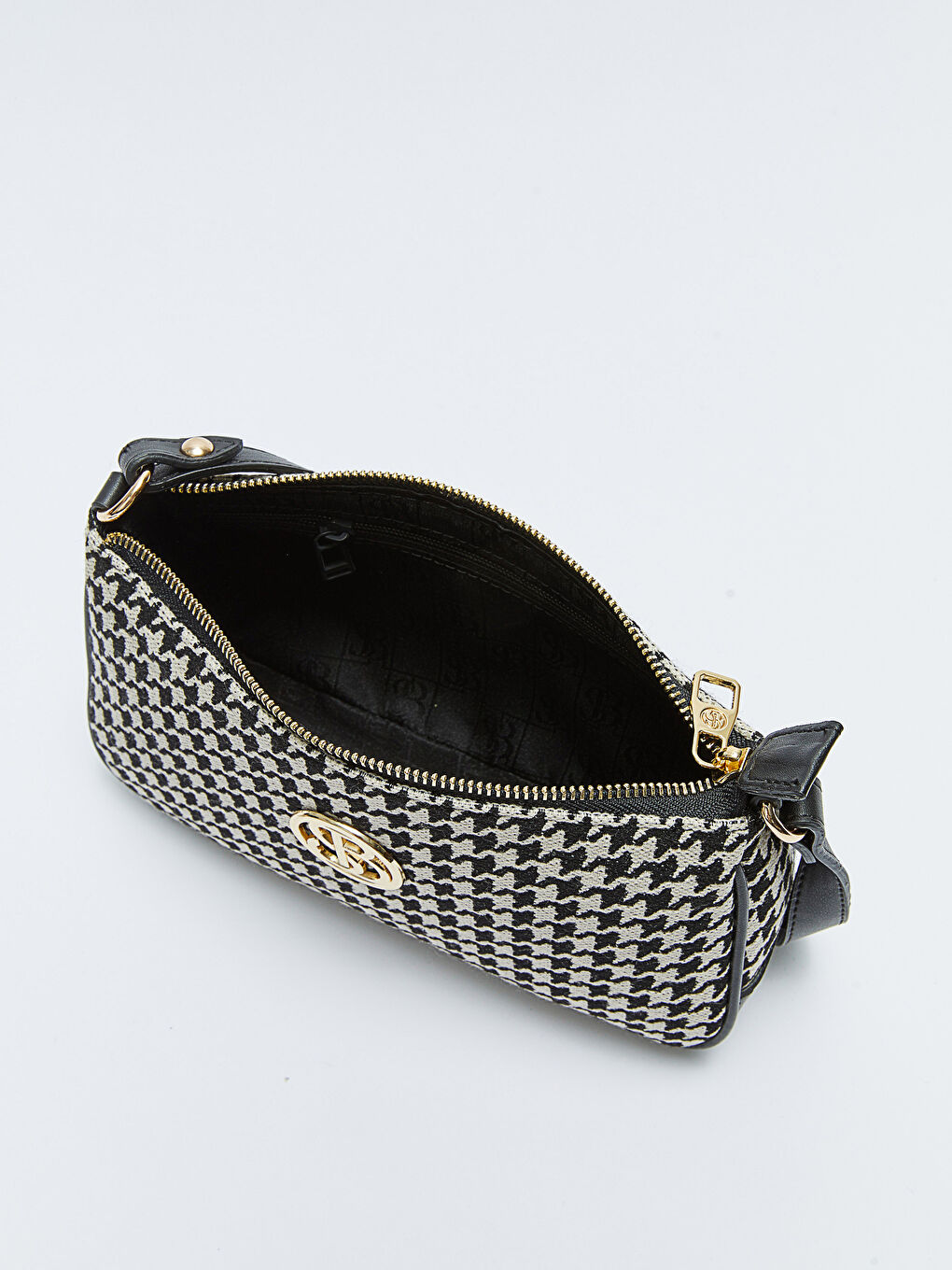 Siyah Kazayağı Desenli Kadın Omuz Çantası-7