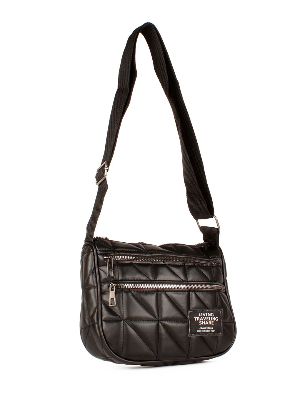 Siyah Deri Görünümlü Kapitoneli Kadın Çapraz Çanta