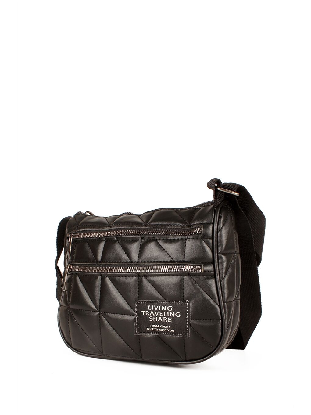 Siyah Deri Görünümlü Kapitoneli Kadın Çapraz Çanta-1