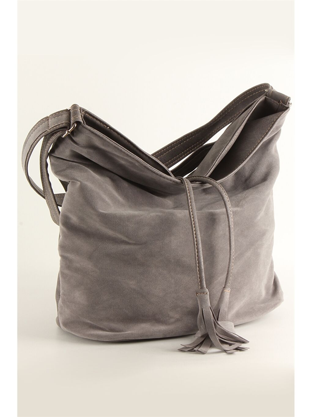 Gri Süet Görünümlü Kadın Omuz Çantası